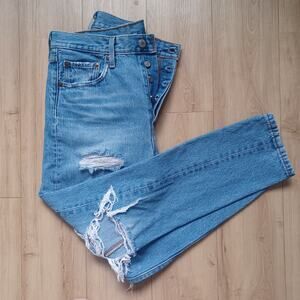 Premium Levis 501 S High Rise Skinny Jeans 29x30 Destroyed Distressed